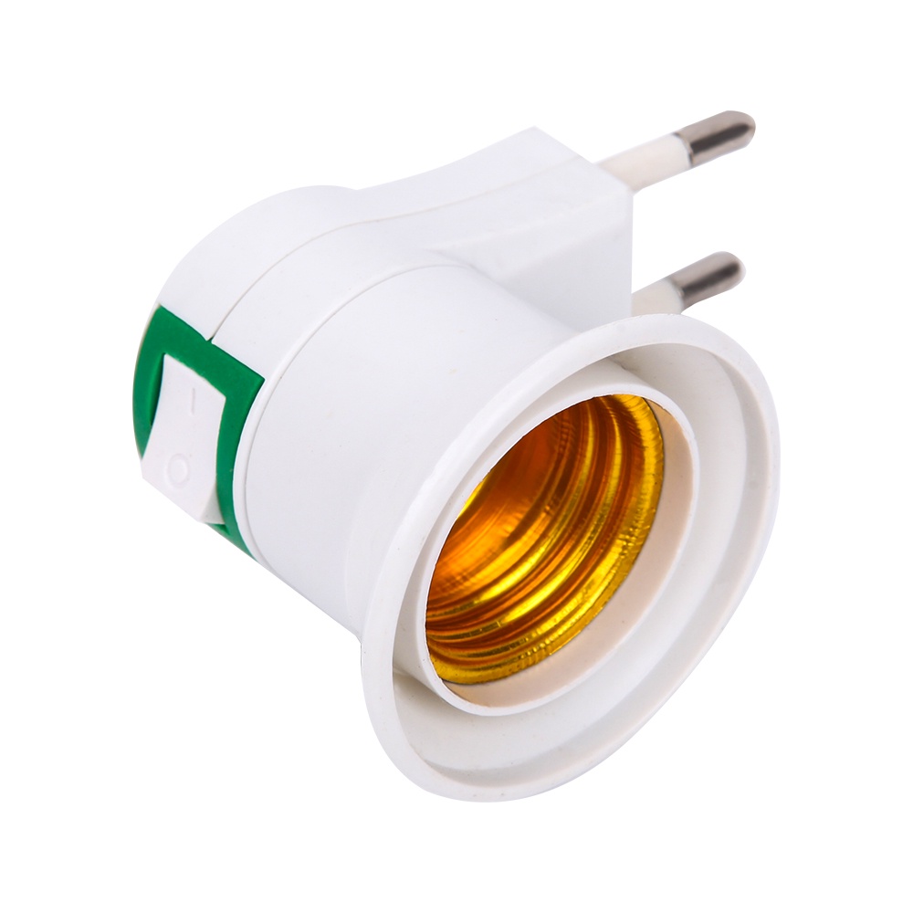 White E27 LED Light Socket To EU Plug Holder/ Adapter Converter ON/OFF For Bulb Lamp