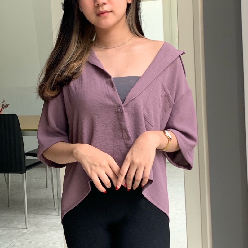 JOSHIN Kemeja Wanita Kancing Basic - Shirt Croptop Button