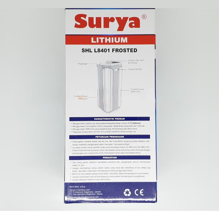 SURYA SHL L8401 Frosted Lampu Led Emergency Darurat Rechargeable