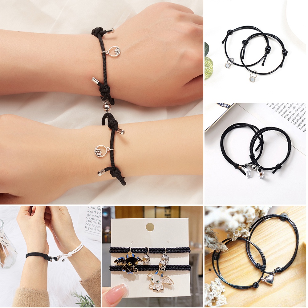 AZ083 2 Pcs Gelang Magnet Couple Gelang Etnik Bead Tali Attract Braided Bracelet/Friendship Jewelry