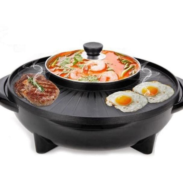 Panci electric hot pot BBQ Grill pan steam pot listrik 2in1