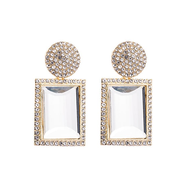 LRC Anting Tusuk Fashion White Geometric Shaped Glass Diamond Alloy Earrings D95404