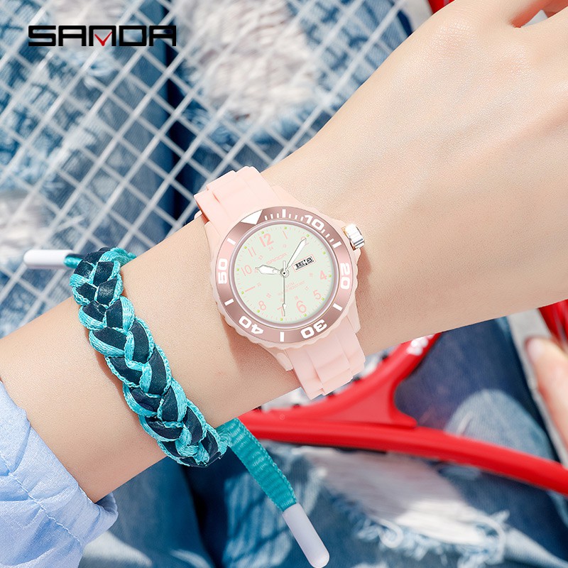 SANDA 1053 Jam Tangan Wanita Analog Tali Rubber Luminous Anti Air WATCHKITE WKOS