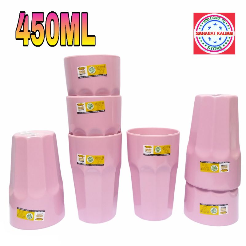 (6 GELAS) GELAS MELAMIN BELIMBING LURUS GOLDEN DRAGON B1102 PINK PUNCH 450ML