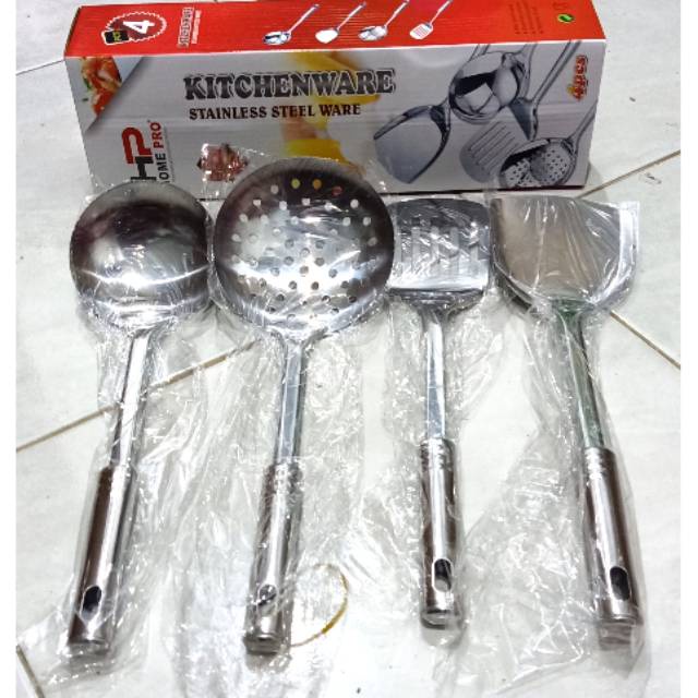 Spatula Set Stainless Isi 4 Pcs - Set Sutil Stainless - Spatula Set Sutil - Samsi Penggorengan