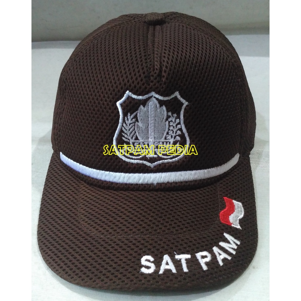 Topi Jaring Satpam Coklat Bendera - Topi Jaring Security Coklat