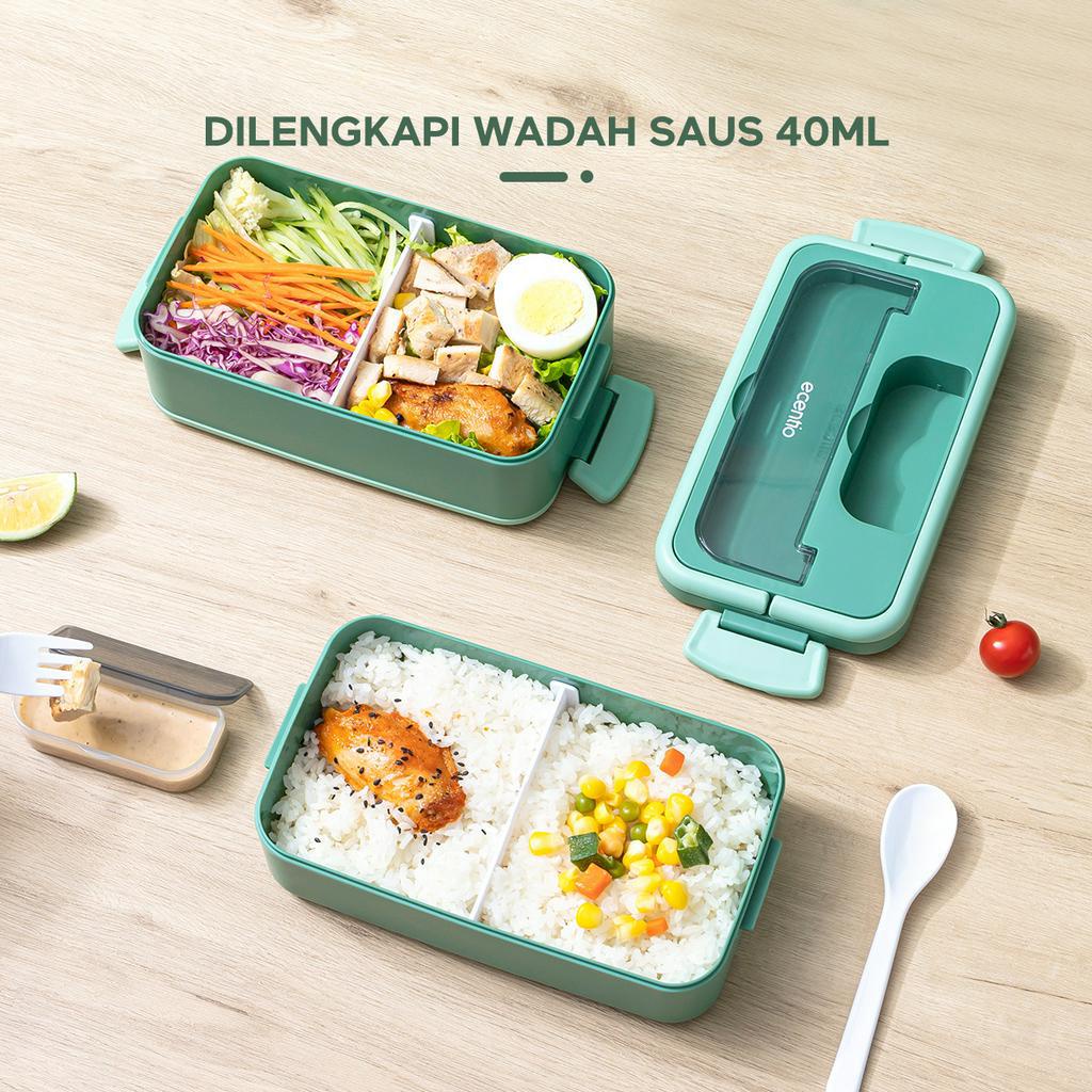 ecentio 2 Susun rantang lunch box anti bocor kotak makan anti percikan tempat bekal free sendok