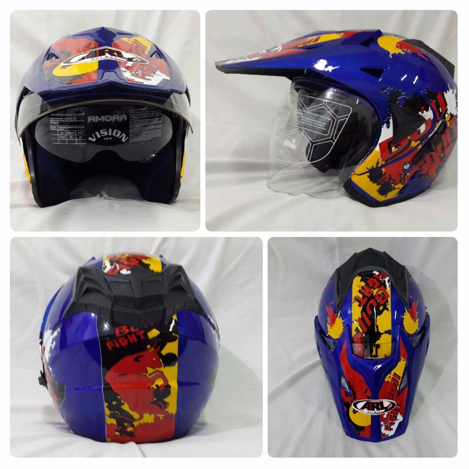 Helm ARL Semi Cross Half Face Double Visor Bull Fight Biru.