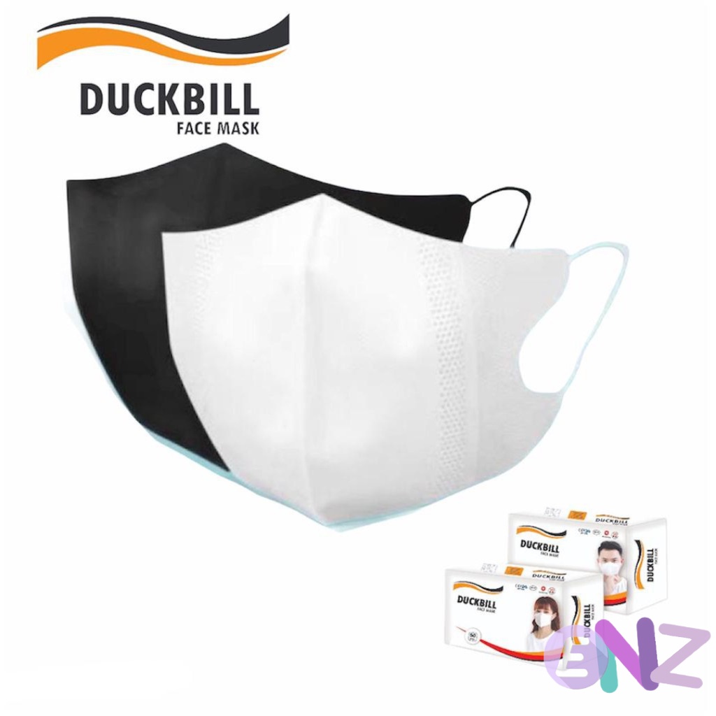 ENZ ® Masker Duckbill CAREION 3Ply isi 50Pcs Putih Hitam Warna Duckbill Earloop Mask Kemenkes 1076