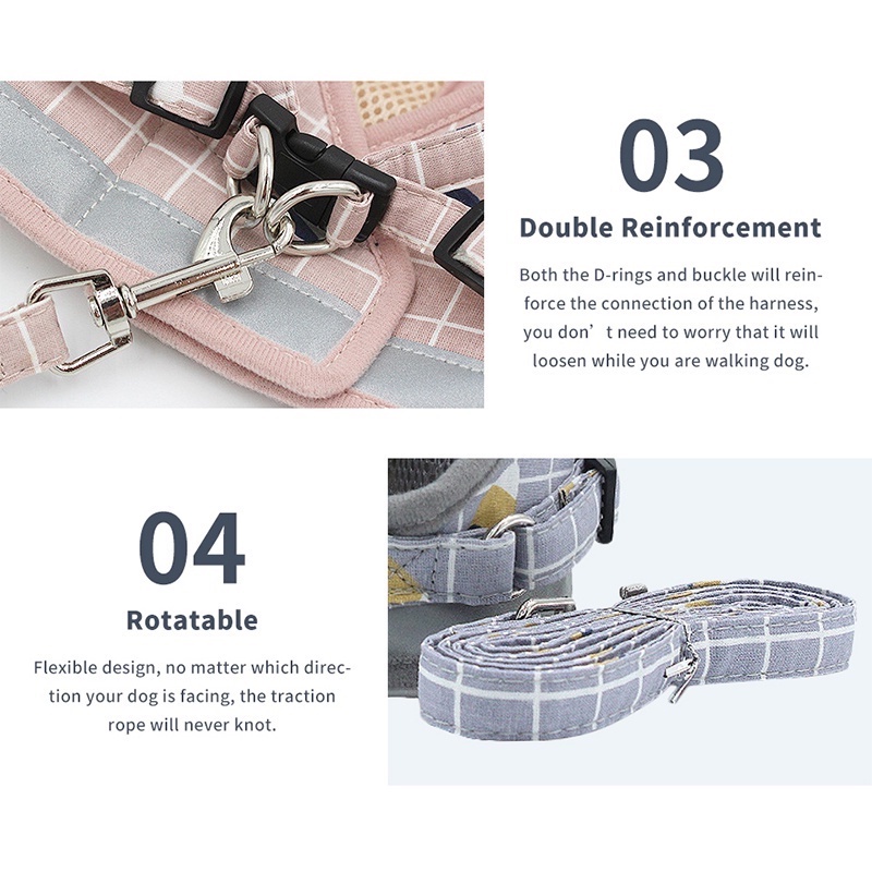 Rompi kucing rompi harness tali tuntun Harness ROMPI Rompi Harness Modis Mesh Lembut dengan Tali Pengikat Reflektif Harness aksesoris hewan peliharaan