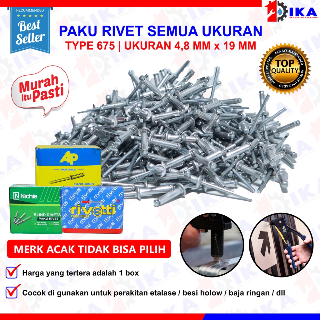 Paku Blind Rivet SIP Brand/ AP / Nichie Paku rivet ripet  1 kotak Isi 500pcs