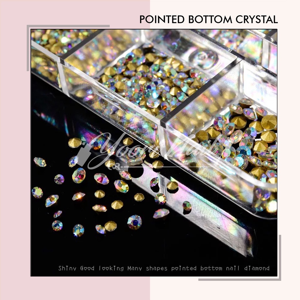 Pointed bottom crystal diamond nail art box 6 size ab clear rhinestones nailart kuku