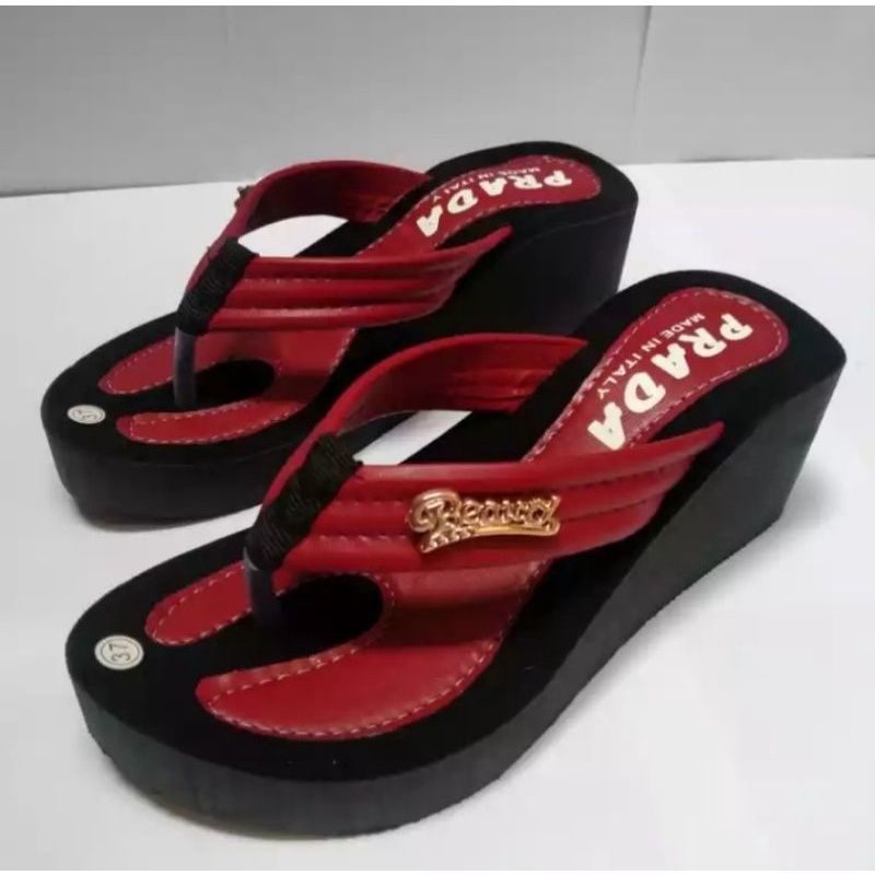 sandal wedges wanita,hells motif{balok}