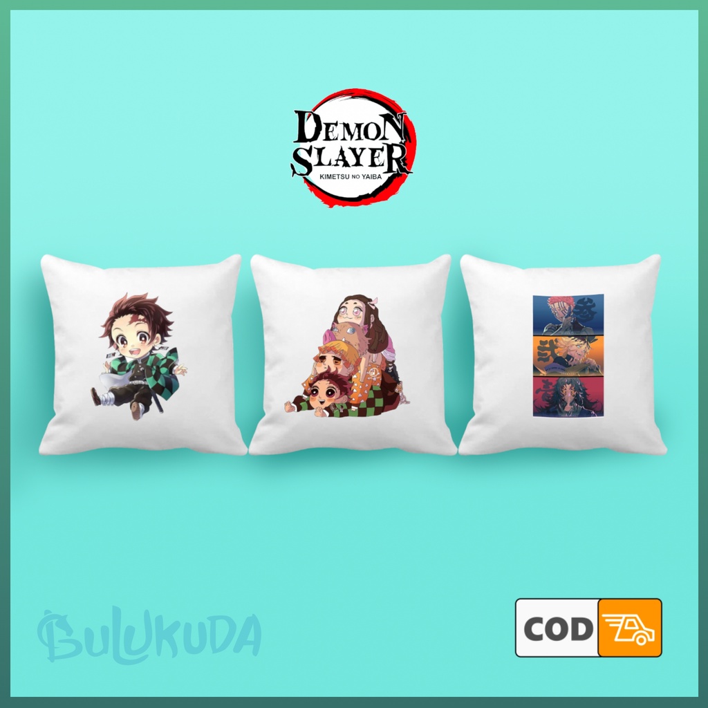 Bantal Sofa Kado Demon Slayer Kimestu No Yaiba 40x40 cm Putih Free Sarung Bantal Katun