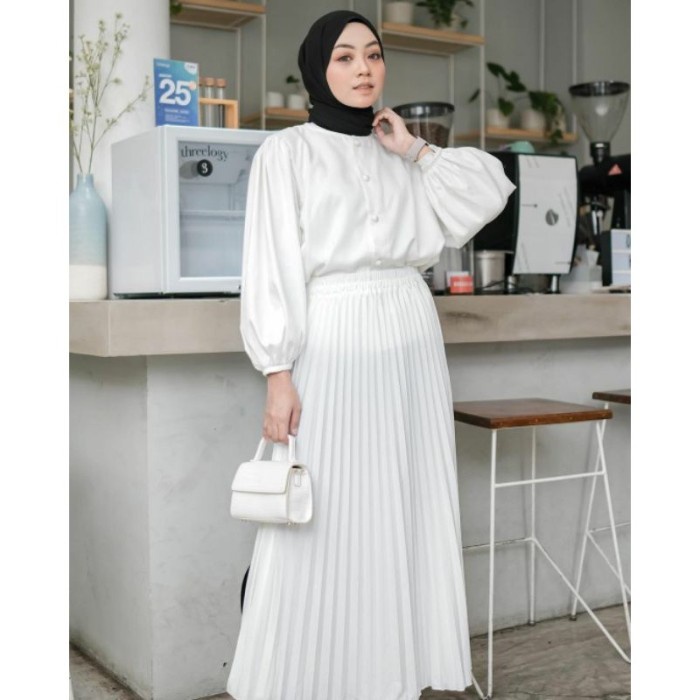 Rok Plisket Klok Putih / White Skirt / Bawahan Perempuan / Rok Plisket