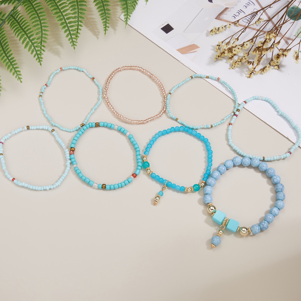 8pcs / Set Gelang Manik-Manik Turquoise Bentuk Kotak Gaya Boho Untuk Wanita