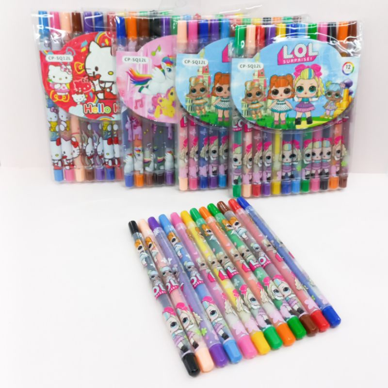 Crayon Putar Panjang Isi 12Warna /Rolling Crayon
