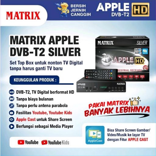 Set Top Box Tv Digital Matrix DVB T2 GARUDA BIRU / Apple HD EWS / Set Top Box Dvb t2 / Set Box Tv Digital / Box Tv Digital / Set Top Box Tv Tabung