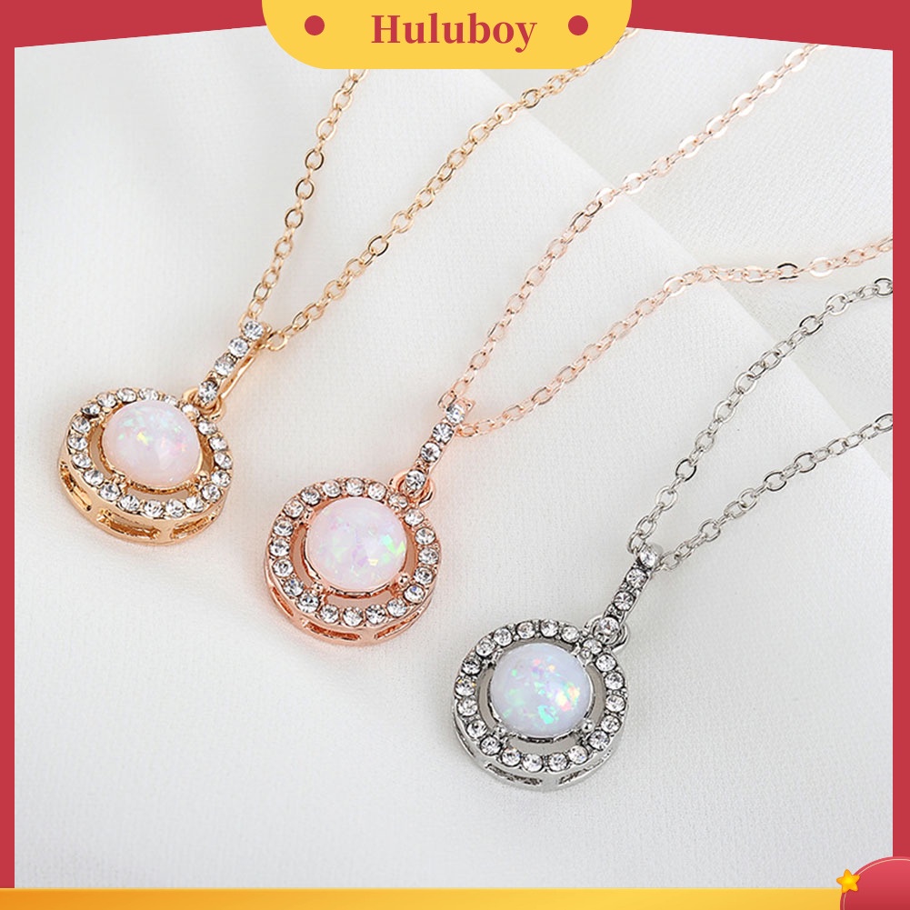 Hu Hu Hu Hu Hu Alat Bantu Pasang Kacamata♡ Kalung Rantai Wanita Liontin Batu Opal Bulat Hias Berlian Imitasi Untuk Hadiah