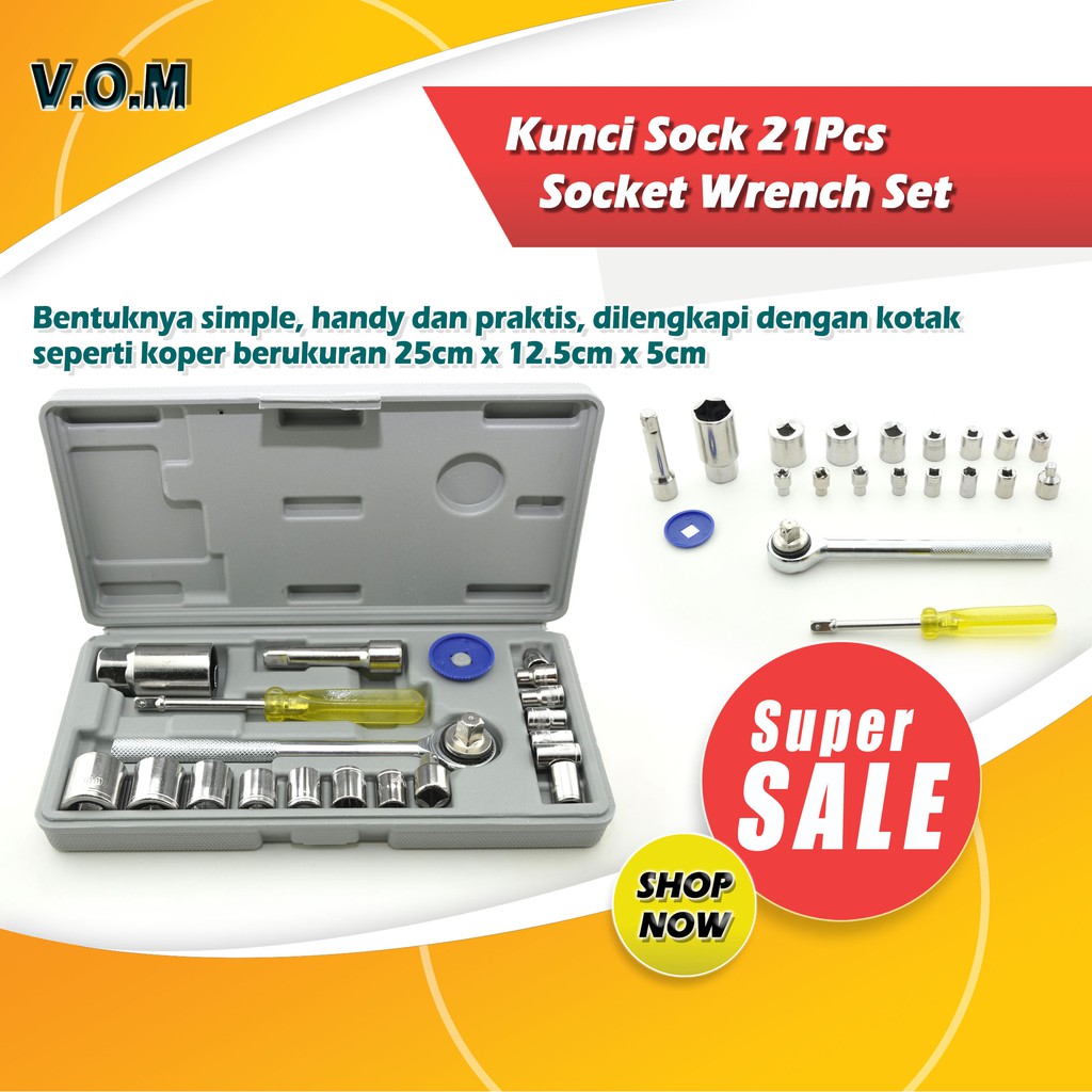 VOM Kunci Sock 21Pcs Socket Wrench Set / Kunci Sok - 0396