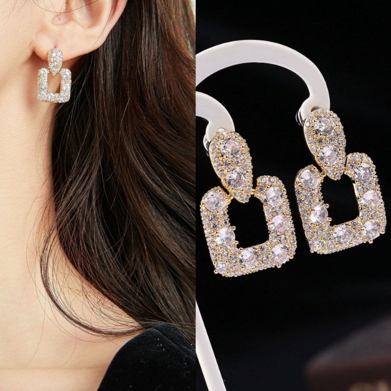 Anting Tusuk Gantung Desain Geometri Hias Berlian Gaya Jepang / Korea / Perancis / Simple / Elegan Untuk Wanita