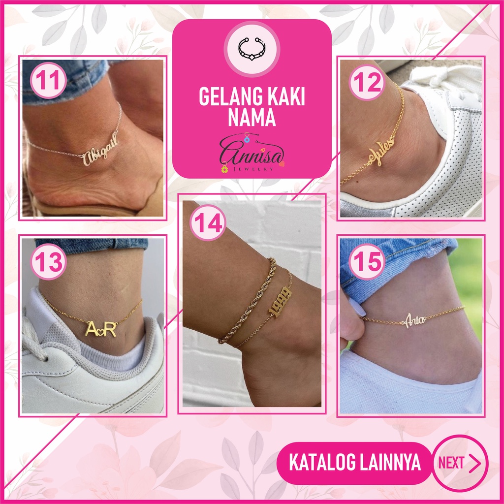 Gelang Kaki Nama Simple Gold / Silver /Titanium /Stainlees Steel /Besi Putih