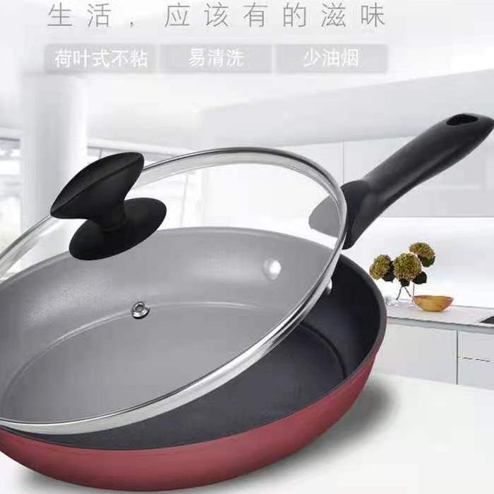 Panci 24cm tutupan kaca frypan teflon anti lengket pegangan gagang