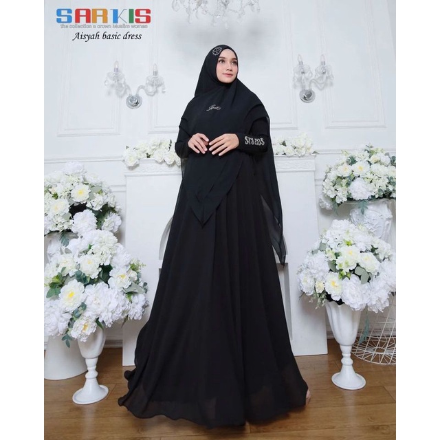Sarkis - Aisyah Basic Syari Hitam Putih Polos set khimar