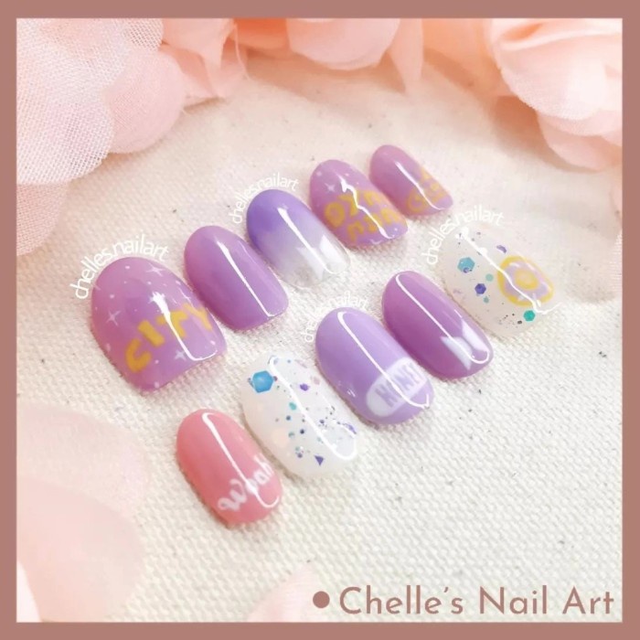 BTS Purple Glitter Nails Custom Fake Nails Kuku Palsu Handmade Murah