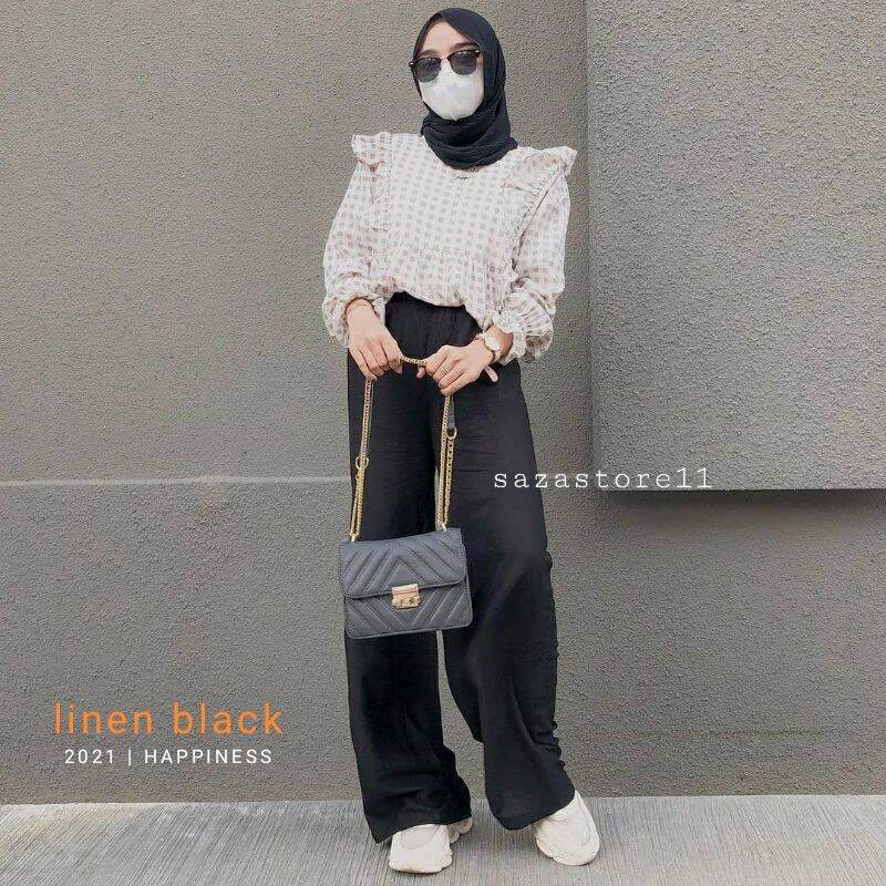 Kulot Linen Rami Highwaist Pinggang Karet Wide Leg Cullote