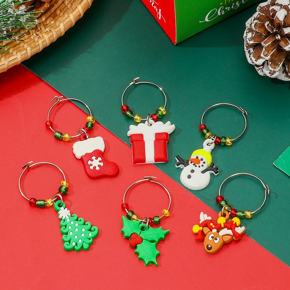 Solighter 6Pcs Cincin Dekorasi Cangkir Natal Rumah Xmas Liontin Produk Tahun Baru Christmas Cup Ring