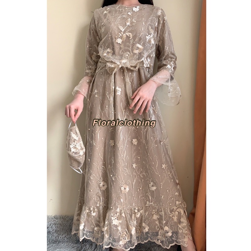 long dress kondangan muslim mewah bahan premium brokat F64