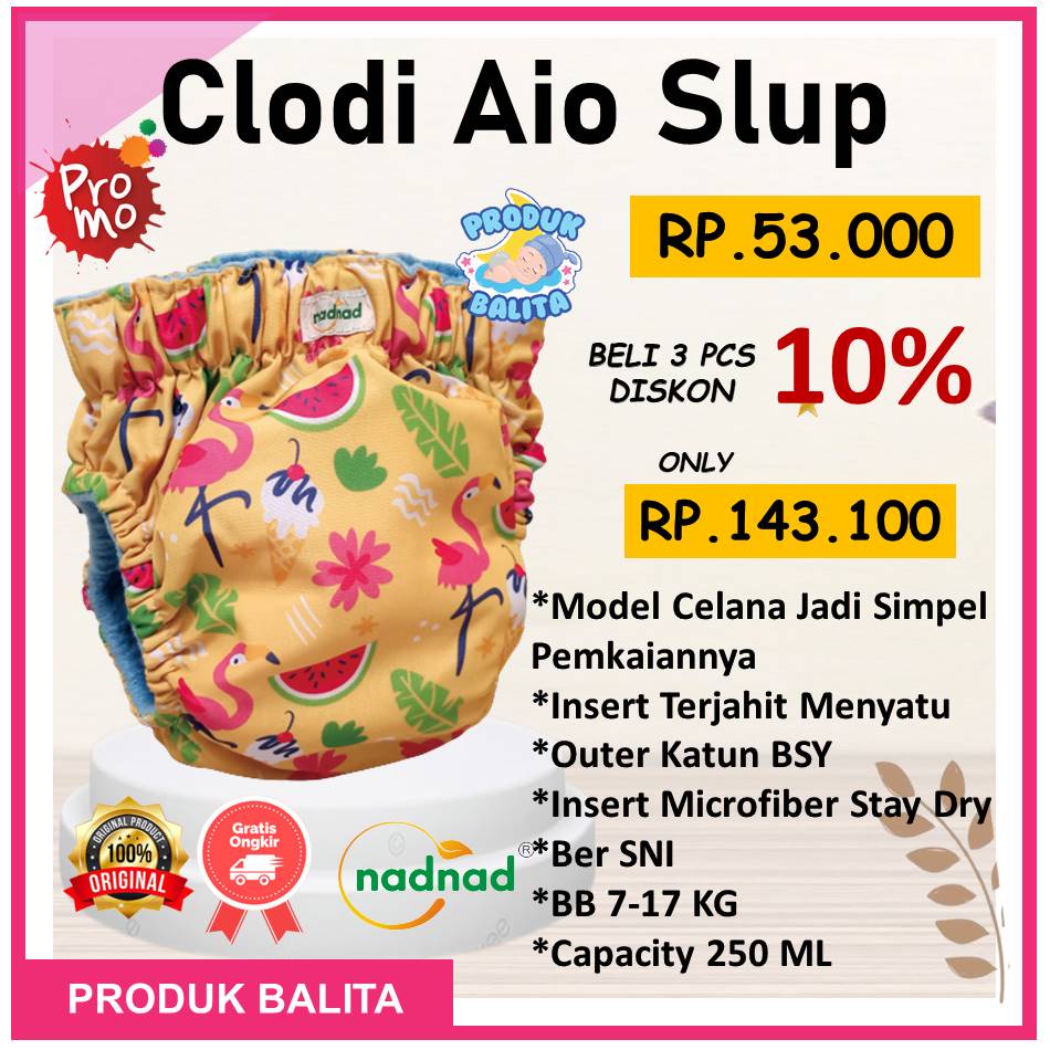 Clodi Popok Kain Cuci Ulang Celana Slup Nadnad BB 7-17 kg New Motif