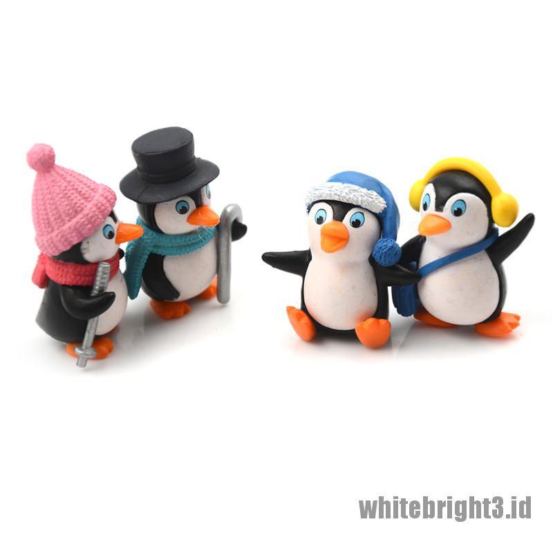 (white3) 4pcs Miniatur Penguin Musim Dingin Untuk Dekorasi Rumah Boneka