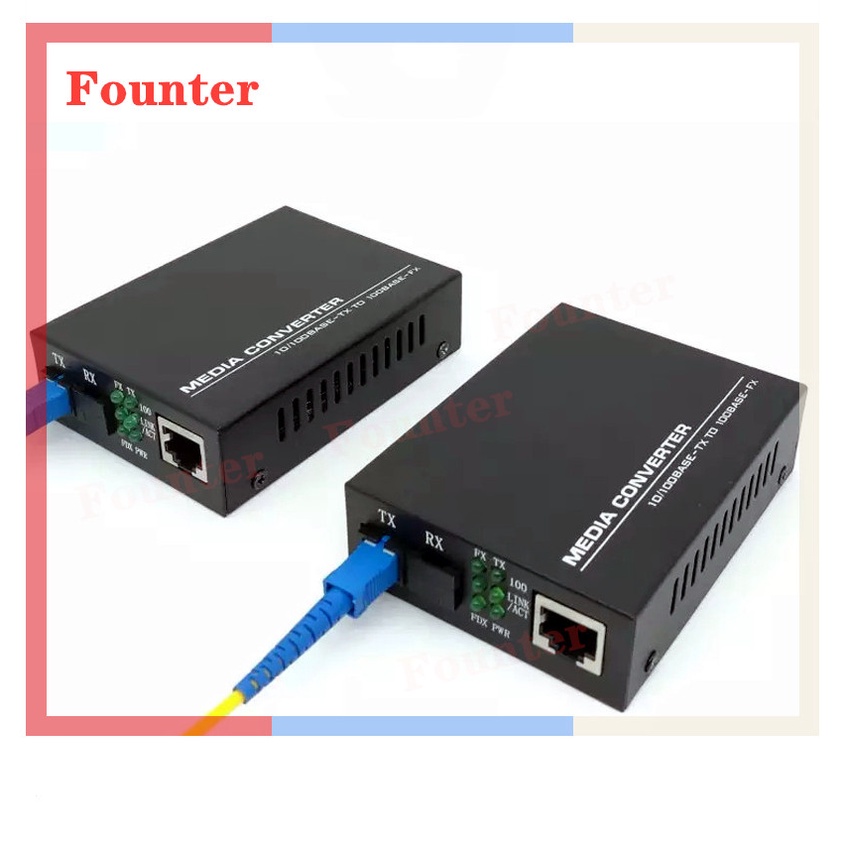 【With adapter】10/100Mbps Fiber Optical Media Converter Single Mode Single Fiber SC Port HTB Fiber Switch Pair Black