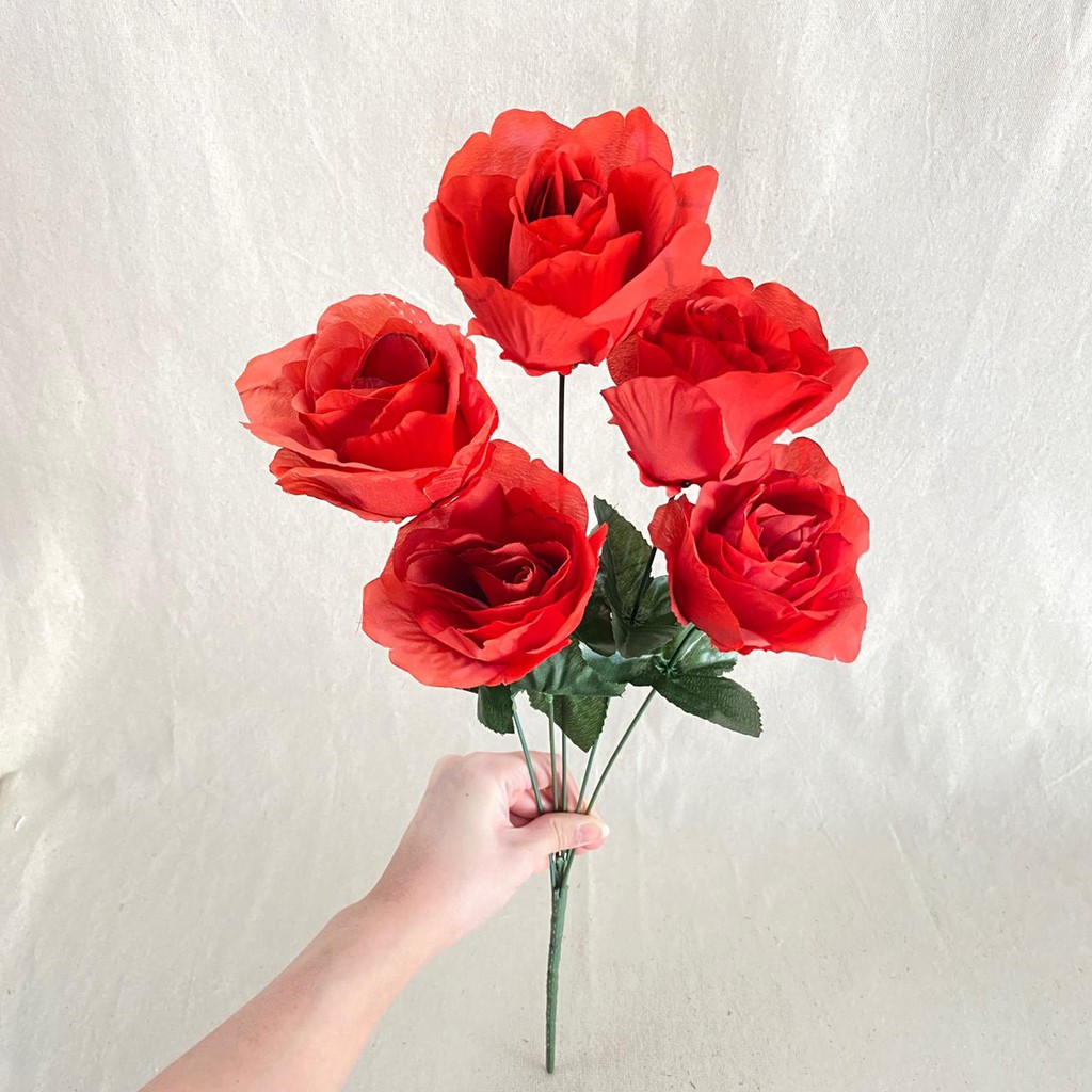 Bunga Artificial Mawar Rose Italy X5 Bunga Artificial / Bunga Plastik / Bunga Dekorasi / Pernikahan-Merah