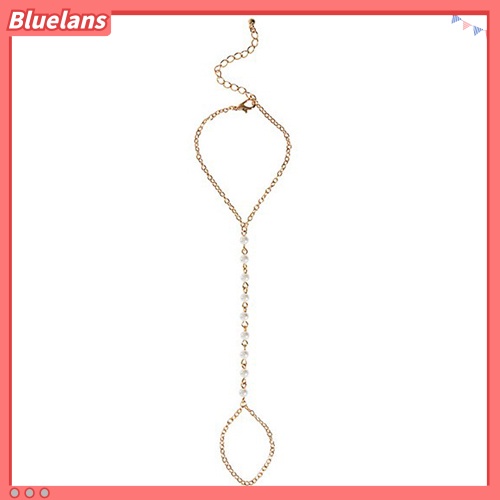 Bluelans Women Fashion Faux Pearl Bracelet Link Finger Ring Hand Chain Harness Jewelry