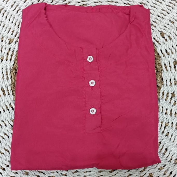 Dtree . Piyama stelan pendek jumbo katun eropa polos baju tidur kancing depan Ld 120 cm-pink fanta polos