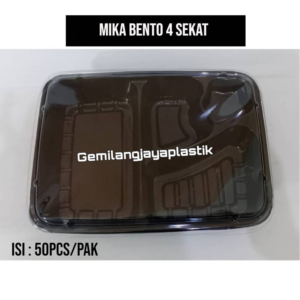 Tray Bento/Mika Bento/Box Bento/ Bento sekat 4 + Tutup Bening Isi 50 pcs