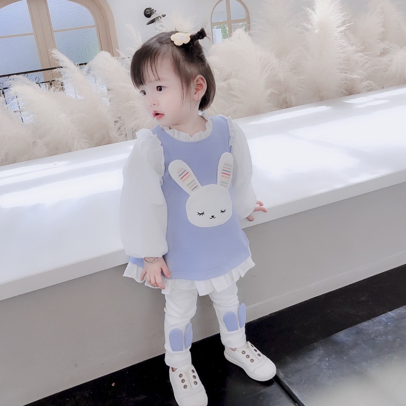 SSP77-Setelan Set Anak Perempuan Super Cute Fluffy Bunny