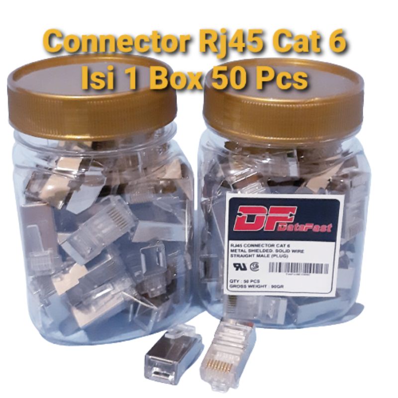 RJ45 CONNECTOR CAT 6 METAL - CONNECTOR RJ45 CAT 6 METAL SHIELDED SOLID WIRE STRAIGHT MALE - KONEKTOR RJ45 CAT 6E ISI BOX 50 PCS