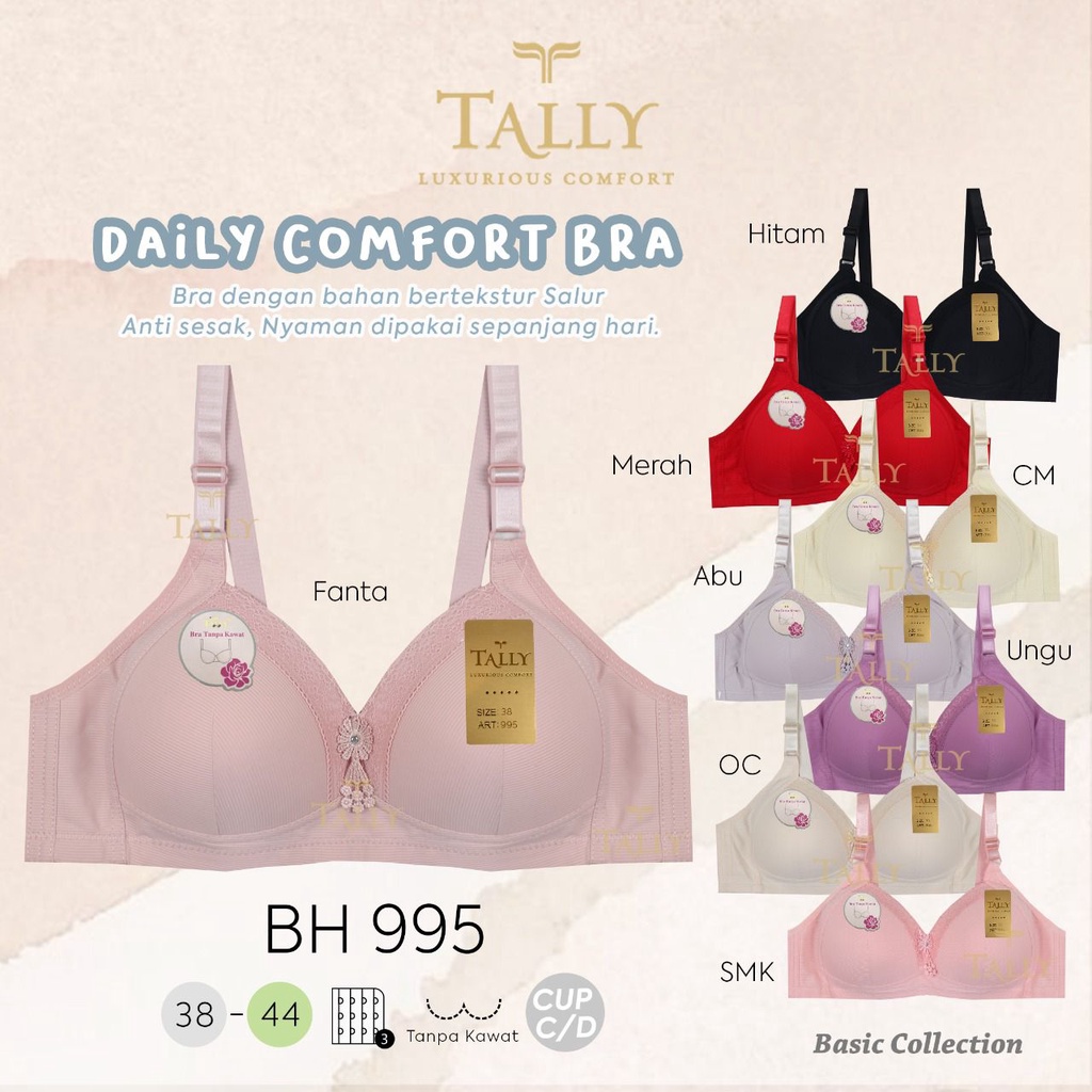 TALLY BRA BH 995 I SIZE 38-44 I CUP C | BUSA TIPIS I TANPA KAWAT I BAHAN KATUN