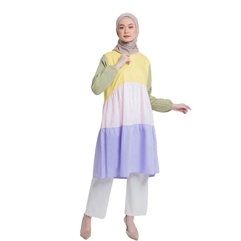 PRELOVED DAUKY ATASAN WANITA L TUNIK COLOUR BLOCK PASTELS SERIES