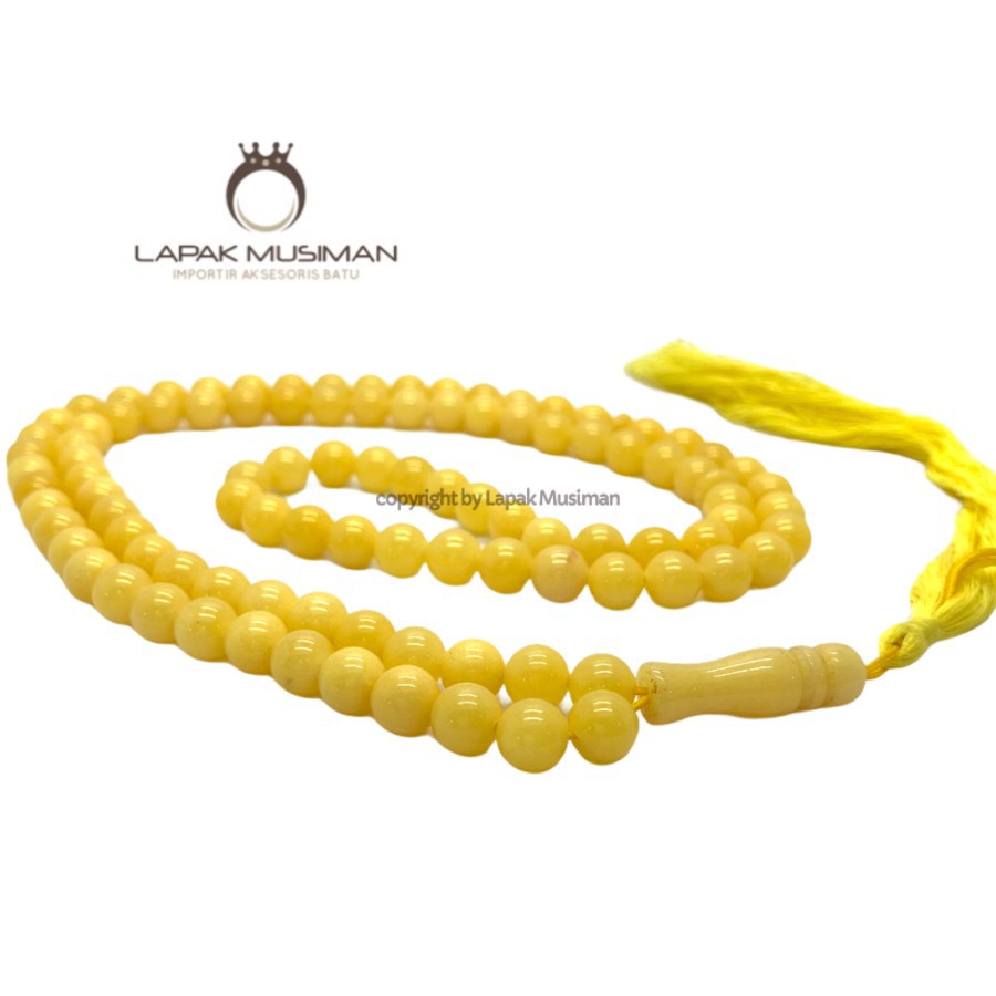 [Bayar di Tempat] Tasbih Batu Giok Kuning Asli Natural Dimensi 8MM