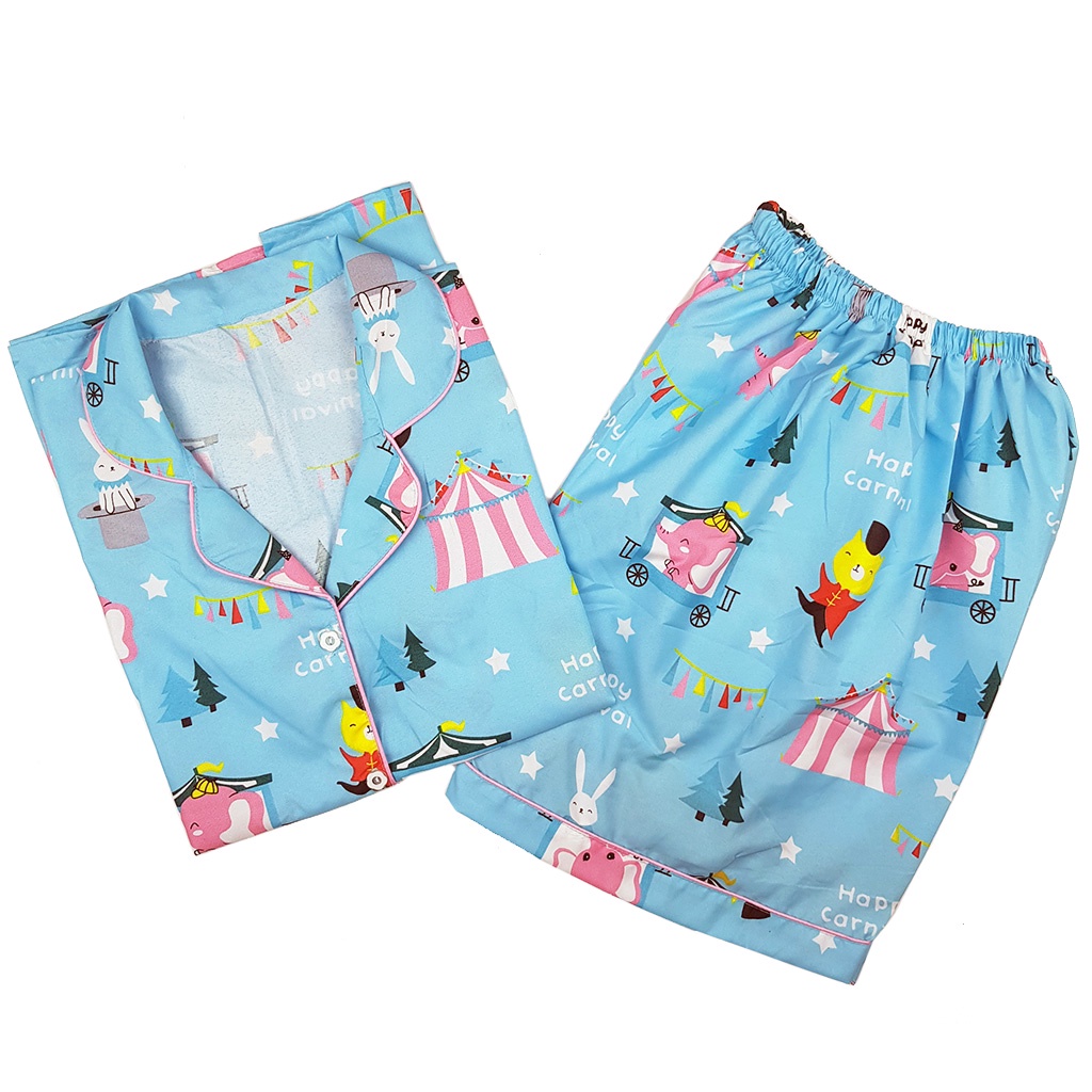 Setelan Piyama Dewasa Celana Pendek Lengan Pendek Hotpant All Size-HPL CARNIVAL BLUE