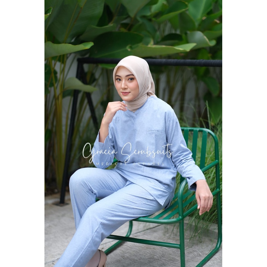 Baju JAGA malam DENIM TWOTONE oxford jamal oka GRACIA SCRUBSUITS