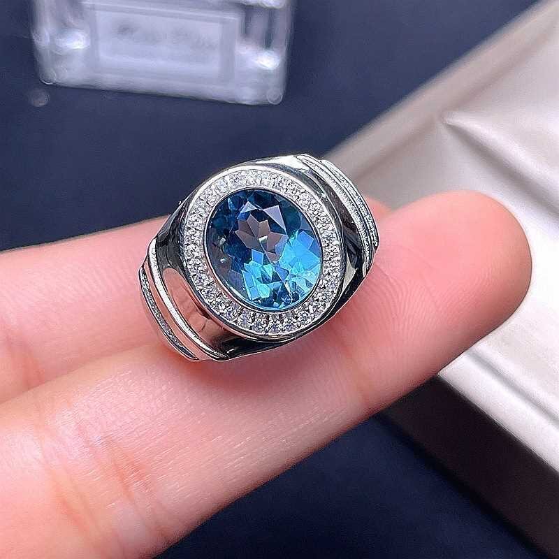 Cincin Silver Plated 925 Hias Kristal Zirkon Biru Gaya Klasik Untuk Pesta