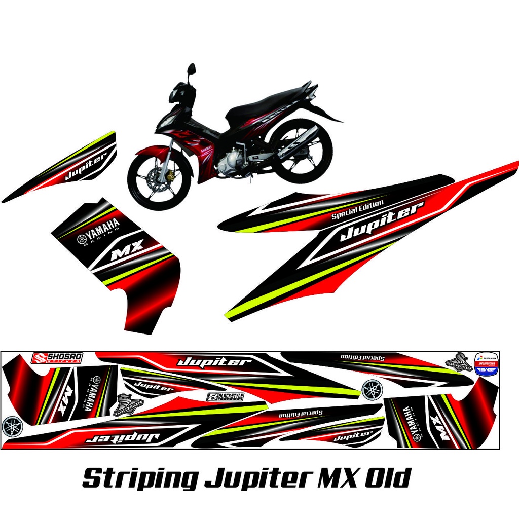 STRIPING MOTIF STICKER STRIPING VARIASI YAMAHA JUPITER MX OLD MOTIF TERBARU HITAM MERAH LIST HIJAU V