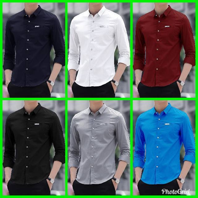 TOTOTAshop.Kemeja pria MOSKOW M-L-XLslimfit.Lengan panjang bahan cotton stretch,variasi LOGO di dada