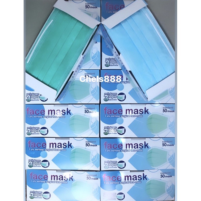 Masker Hijab / Headloop 3ply FACE MASK Surgical 50pcs